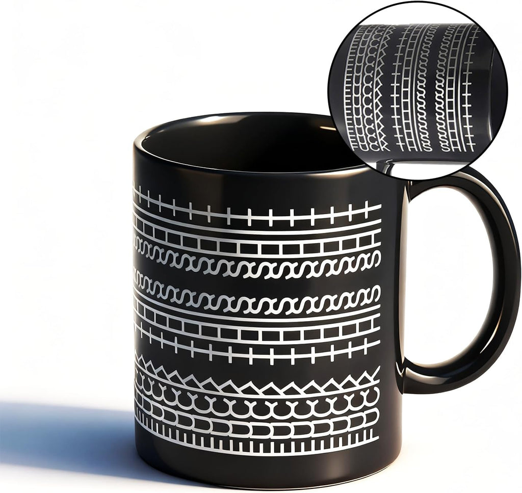 Vintage Black and White Geometric Ceramic Mug – 350ml Large Coffee Cup, Microwave & Dishwasher Safe