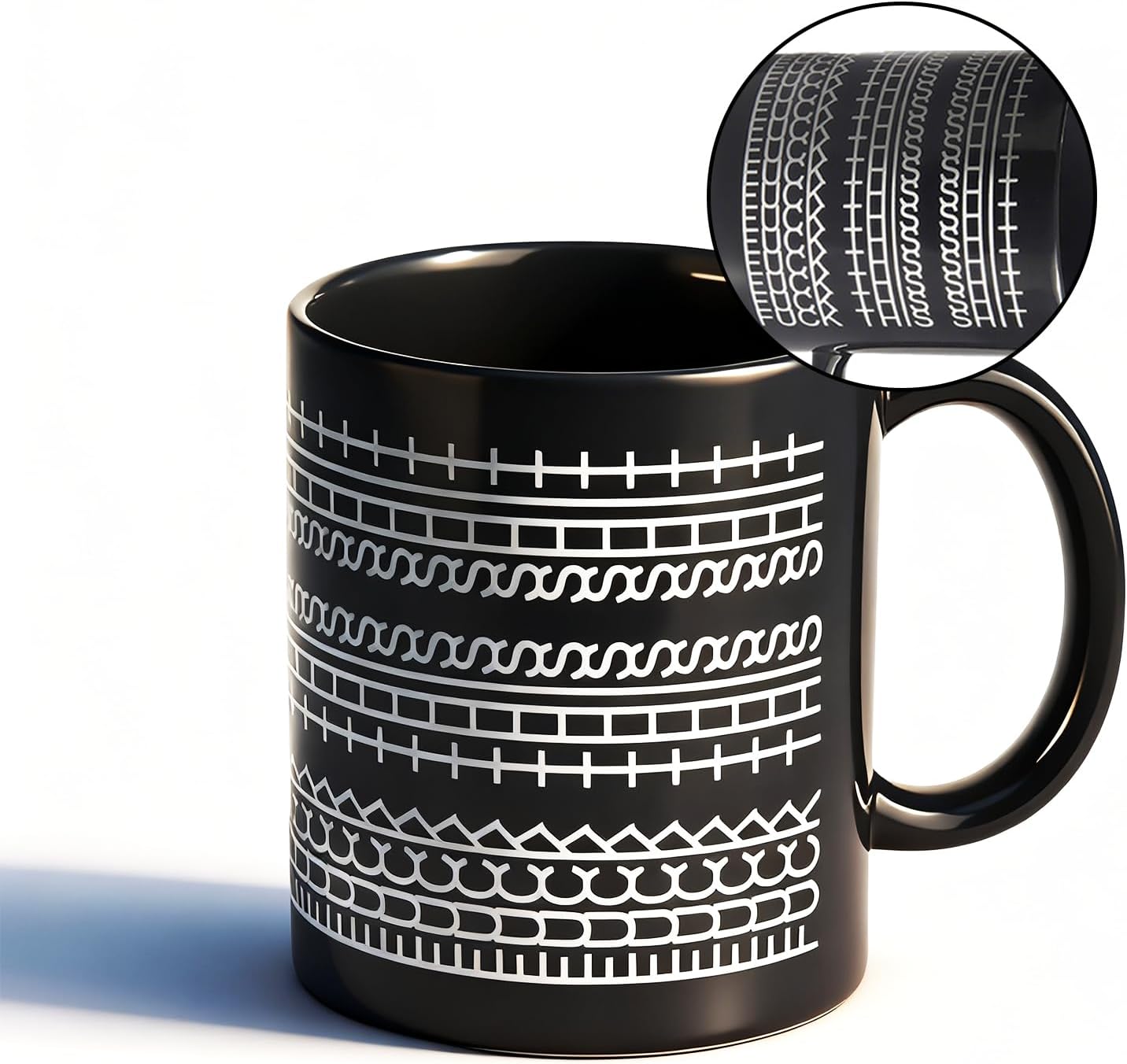 Vintage Black and White Geometric Ceramic Mug – 350ml Large Coffee Cup, Microwave & Dishwasher Safe