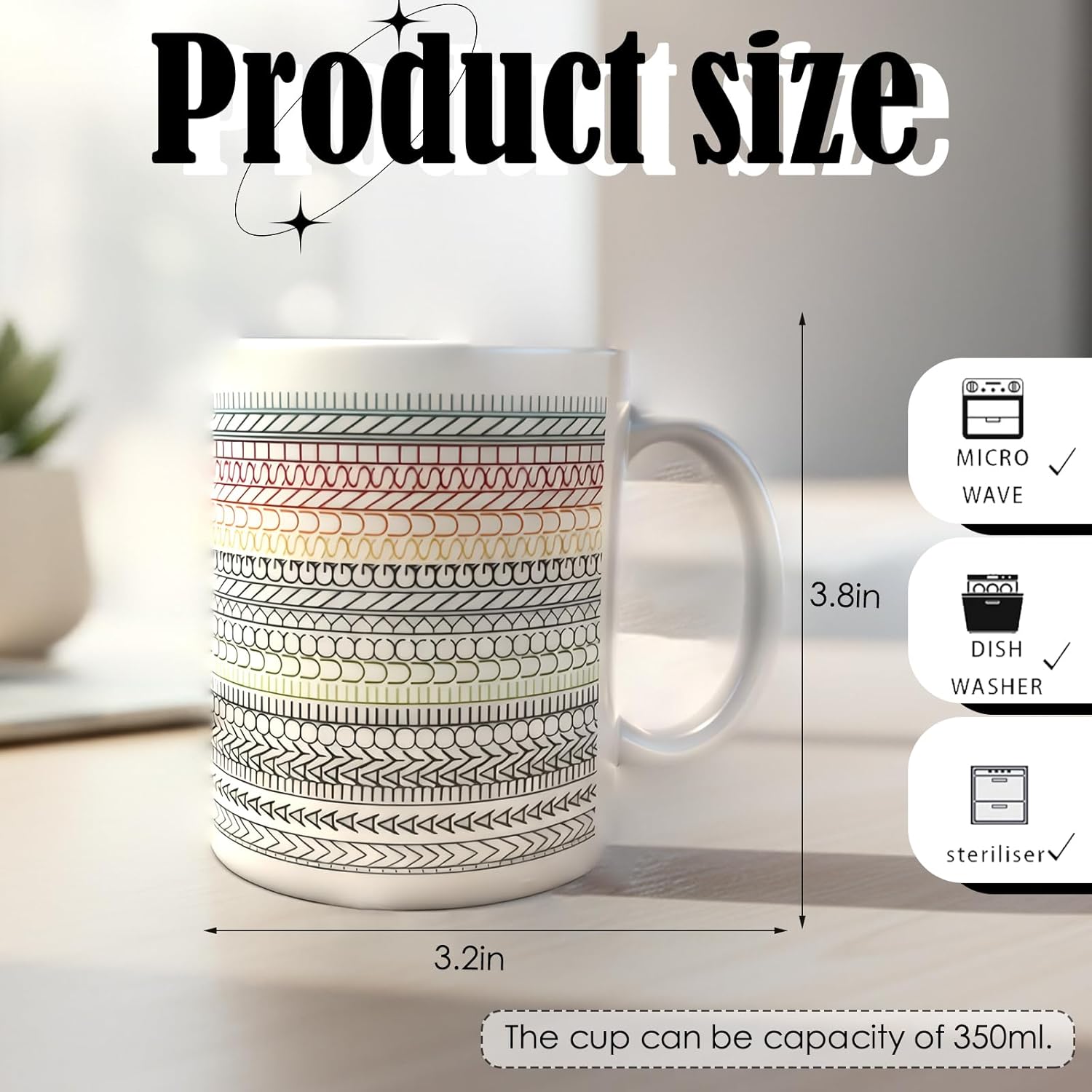Nordic Minimalist Black & White Geometric Ceramic Mug – 350ml Large Capacity Coffee & Tea Cup