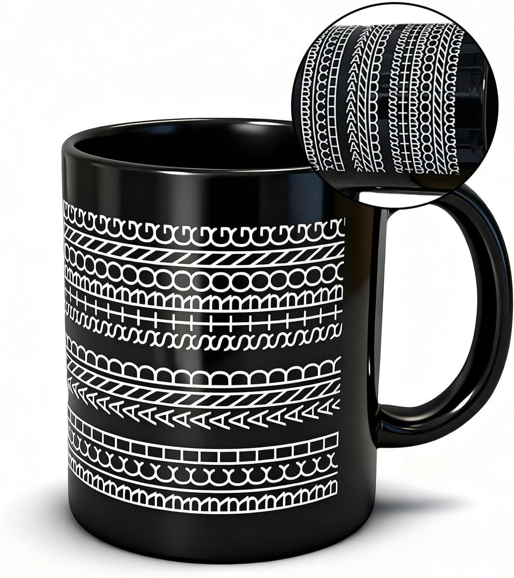Nordic Style Black and White Geometric Ceramic Mug 350ml – Microwave & Dishwasher Safe, Modern Coffee Cup for Home & Office