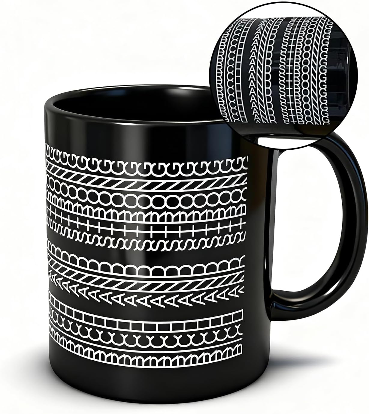 Nordic Style Black and White Geometric Ceramic Mug 350ml – Microwave & Dishwasher Safe, Modern Coffee Cup for Home & Office