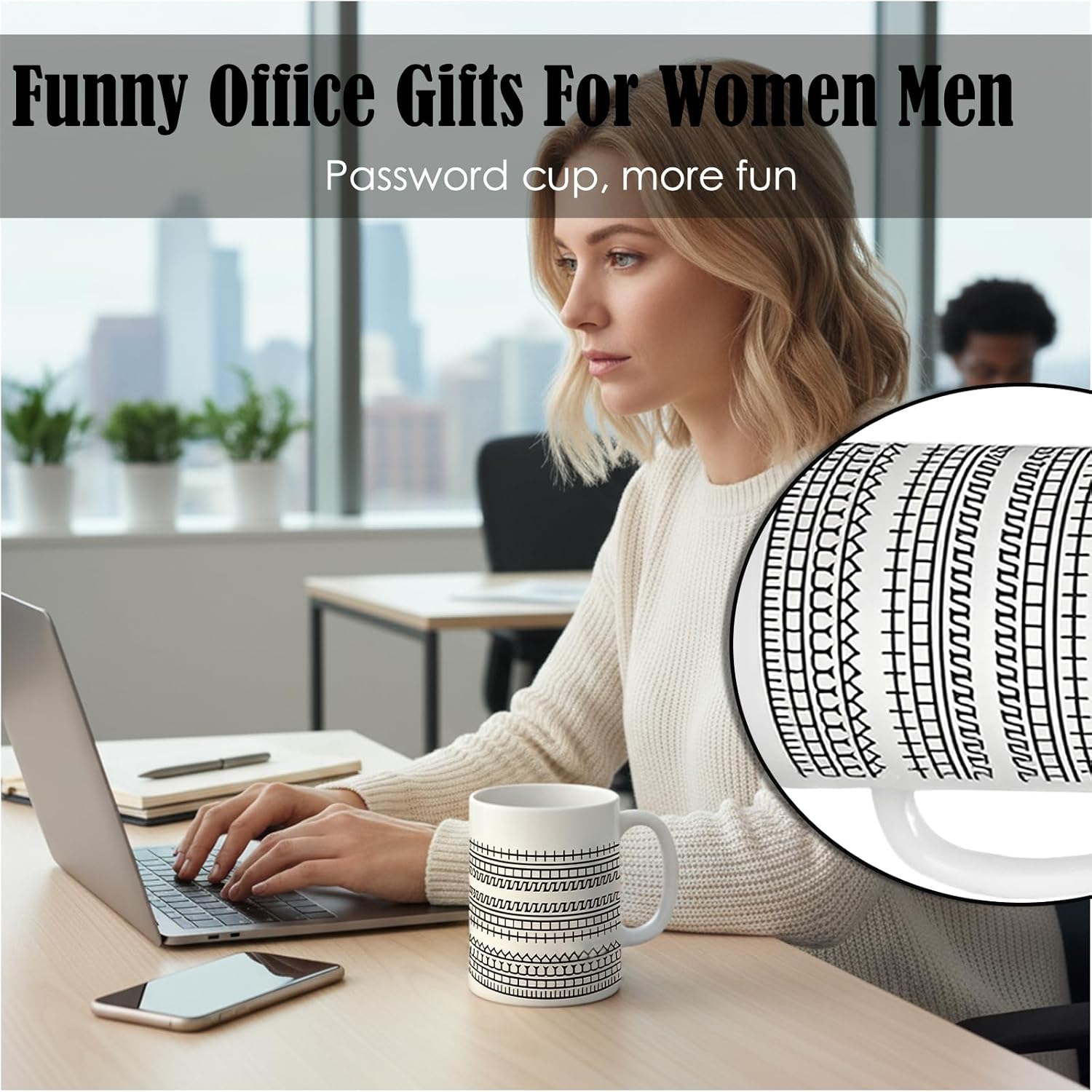 Nordic Style Black and White Geometric Ceramic Mug 350ml – Microwave & Dishwasher Safe, Modern Coffee Cup for Home & Office