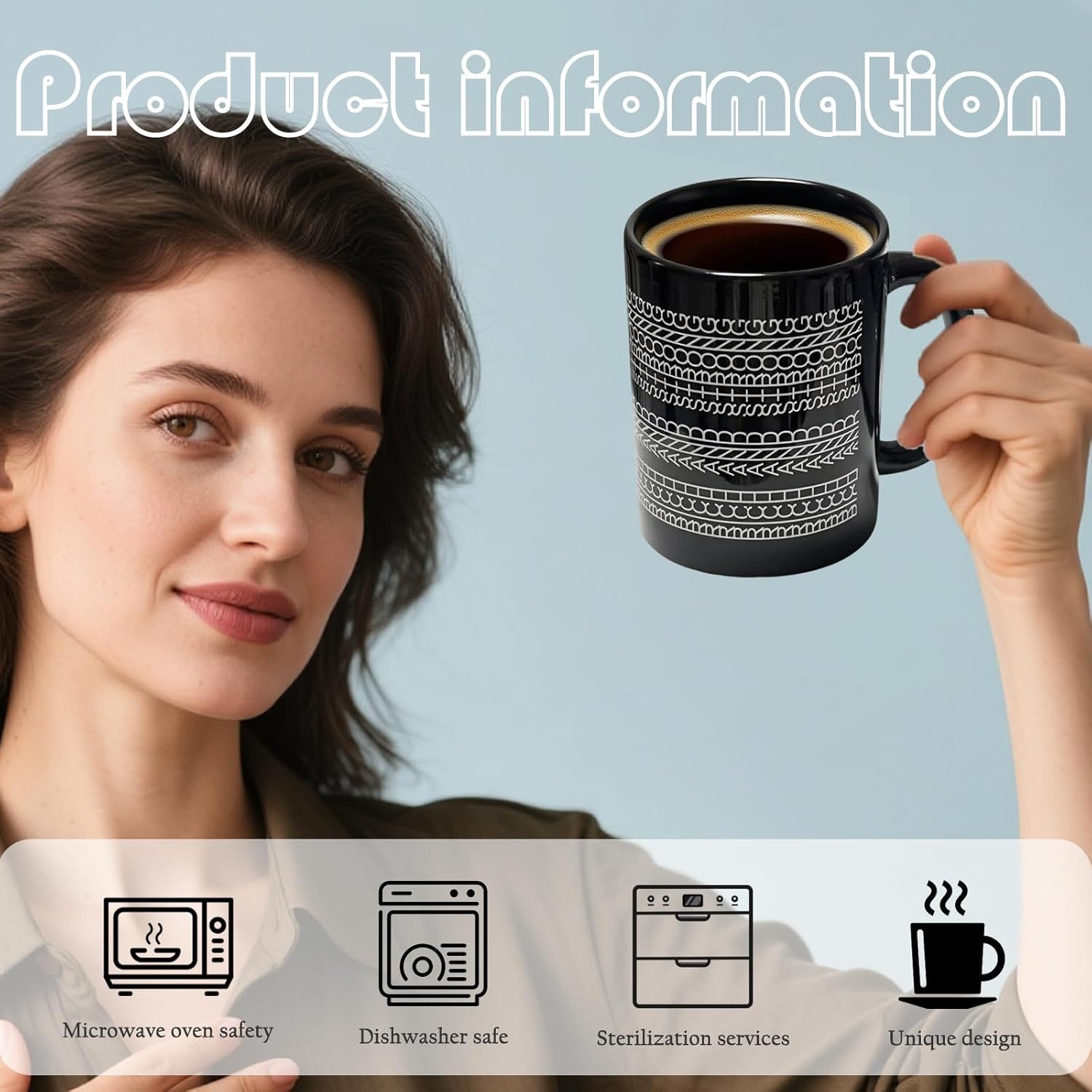 Nordic Style Black and White Geometric Ceramic Mug 350ml – Microwave & Dishwasher Safe, Modern Coffee Cup for Home & Office