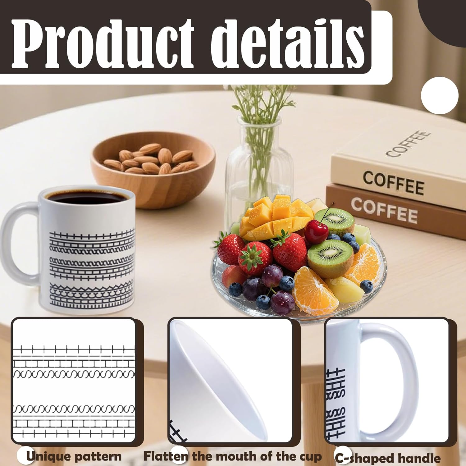 Nordic Style Black and White Geometric Ceramic Mug 350ml – Microwave & Dishwasher Safe, Modern Coffee Cup for Home & Office